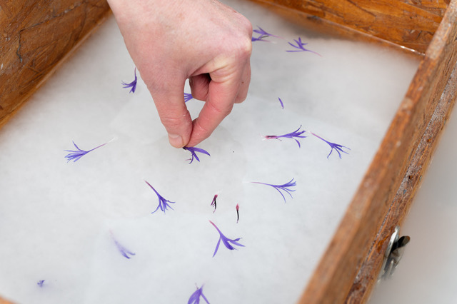 Eigen werk van Siska Bos eigengemaakt papier met bloemen